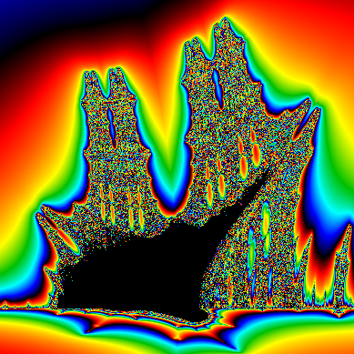 [A burning ship fractal drawn with smooth colors in tkinter and Python]