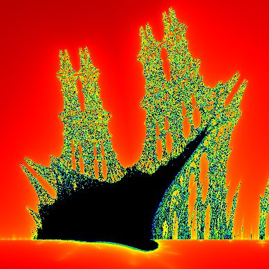 [A burning ship fractal drawn with smooth colors in tkinter and Python]