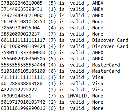 [Validating test credit card numbers]
