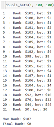 [This program simulates a bet doubling strategy in Python.]