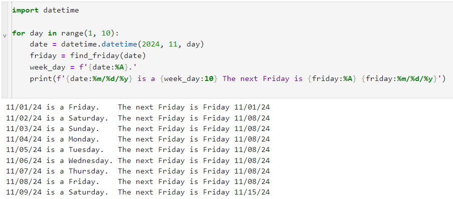 [The program finding the following Friday]