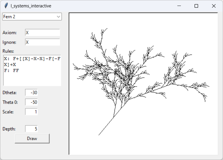 [A fern fractal drawn interactively using an L-System]
