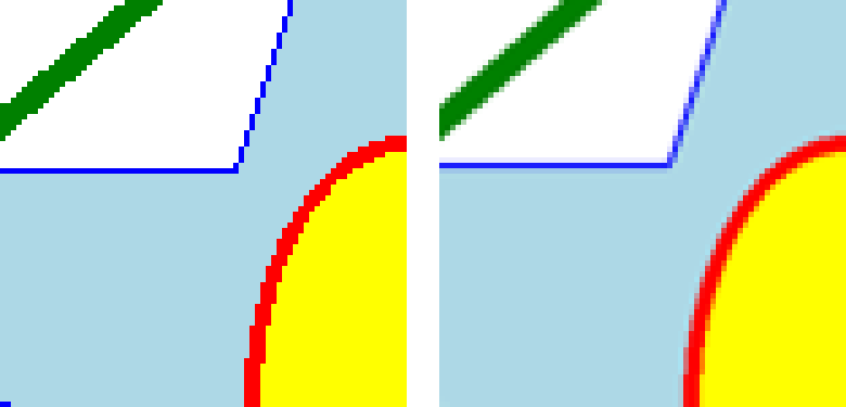 [Close-ups of PIL images with and without antialiasing]