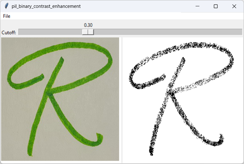 [A smaller cutoff recovers less of the letter R]