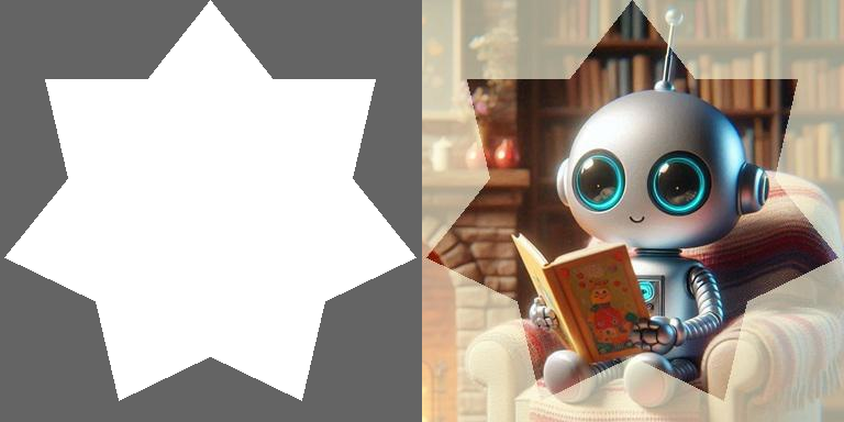 [Gray pixels in the mask image produce a translucent result.]