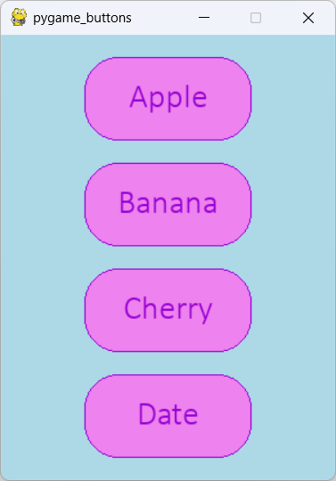 [Buttons made with Python and Pygame]