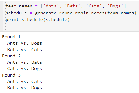 [A round robin schedule]