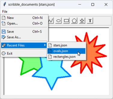[This program adds an MRU list to the scribble program in Python and tkinter.]