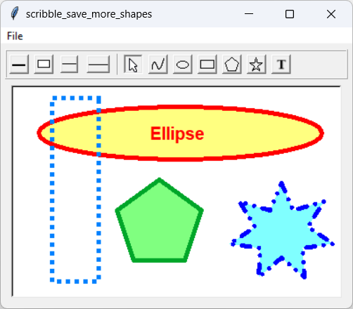 [This program lets you draw and save more shapes with the scribble program in Python and tkinter.]
