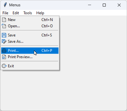 [Build standard menus in Python and tkinter]