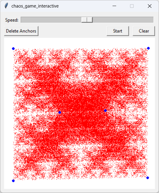 [A strange attractor made by the chaos game with six anchors in Python]