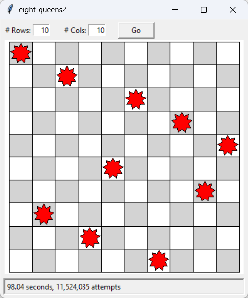 [A solution to the 10 queens problem found with Python]