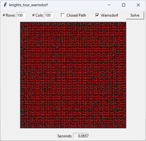 [Warnsdorf's rule lets you find a closed knight's tour on a 100x100 board almost instantly!]