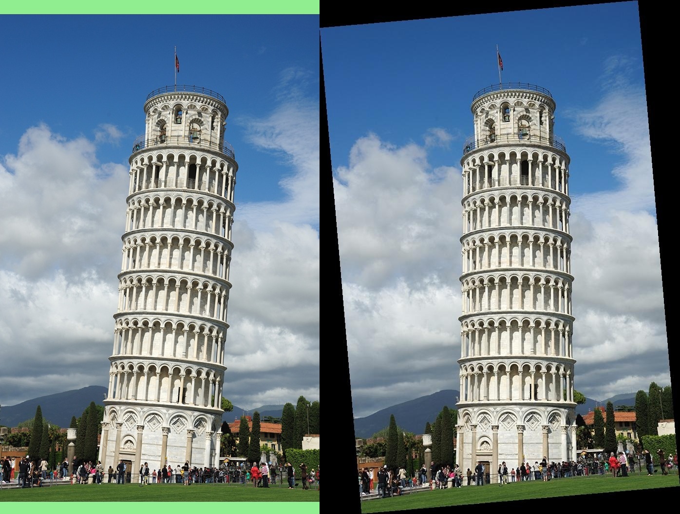 [The Leaning Tower of Pisa before and after straightening]